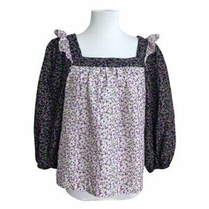 NWT Carolina Belle Floral ruffled Top size M purple cottagecore peasant prairie